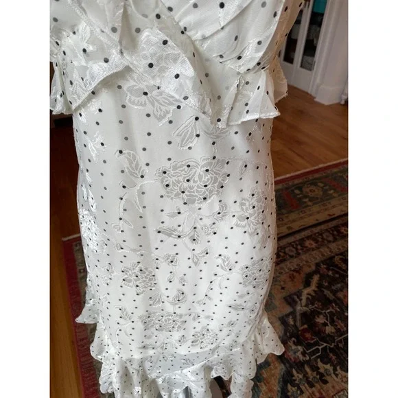 Lucky Brand White Floral Burnout Polka Dot Ruffle High Low Slip Dress 6ELZU808 L - Picture 14 of 14